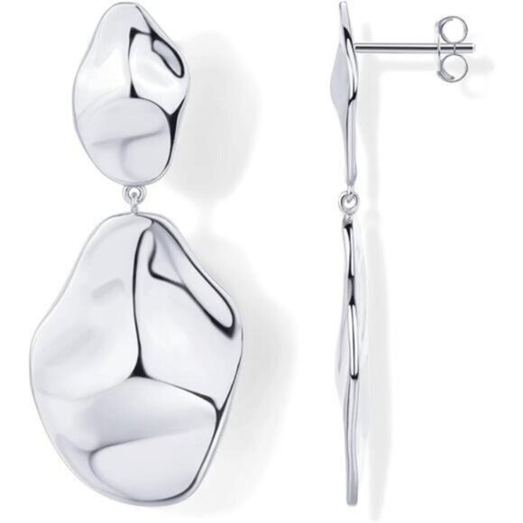 14k Gold Plated White Gold 925 Sterling Silver Drop Dangle Earrings - Picture 7 of 11